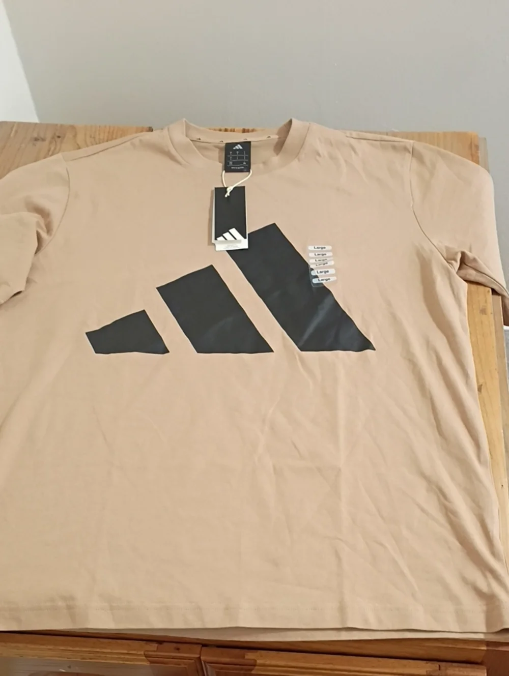 Adidas Big Logo Short Sleeve T-Shirt Warm Sandstone & Black Size L NWT